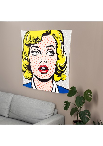 Pop Art Ağlayan Kadın Duvar Örtüsü - Canlı Renkler, Süblimasyon Baskı, Pamuk Arka ve