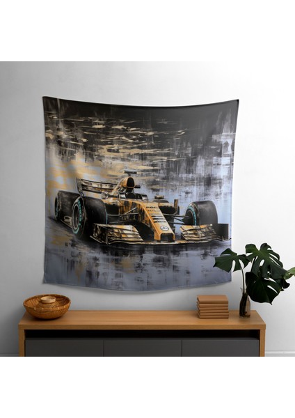 Çağdaş Formula 1 Yarışı Duvar Örtüsü - Pamuk Sırt, Polyester Ön - Canlı Renkler, Süblimasyon
