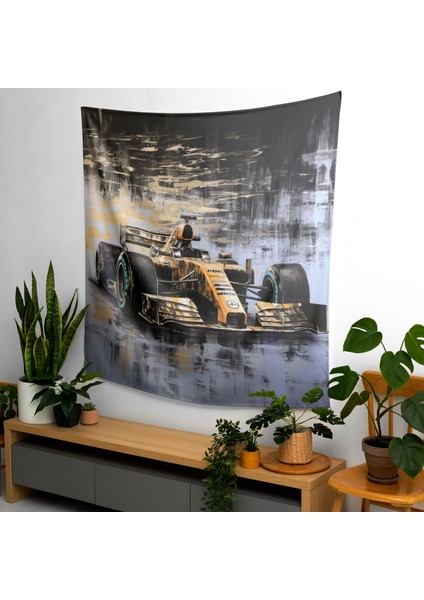 Çağdaş Formula 1 Yarışı Duvar Örtüsü - Pamuk Sırt, Polyester Ön - Canlı Renkler, Süblimasyon