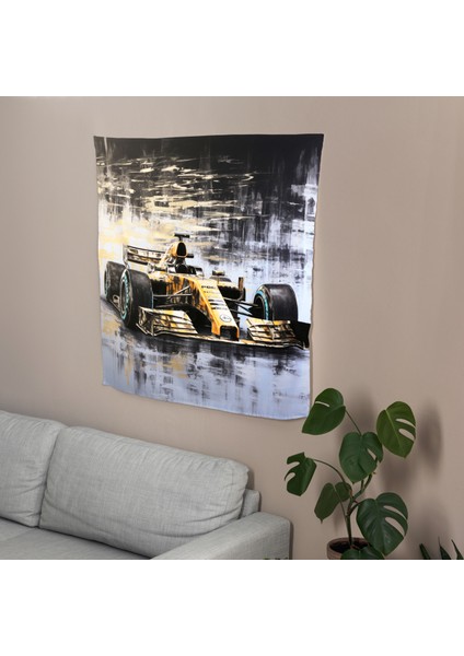 Çağdaş Formula 1 Yarışı Duvar Örtüsü - Pamuk Sırt, Polyester Ön - Canlı Renkler, Süblimasyon