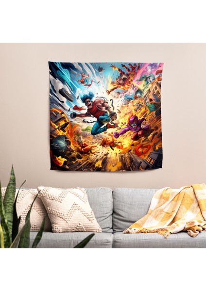 Çizgi Roman Patlama Duvar Örtüsü - Canlı Polyester ve Pamuklu Kumaş Sanat Dekoru