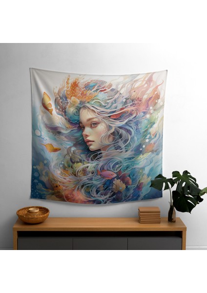 Psychedelic Deniz Kızı Rüyaları Duvar Örtüsü - Pamuk Sırt, Polyester Ön - Ranforce Kumaş,