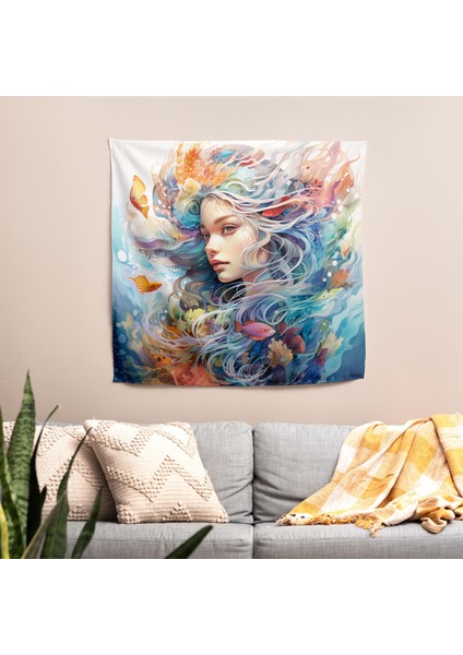 Psychedelic Deniz Kızı Rüyaları Duvar Örtüsü - Pamuk Sırt, Polyester Ön - Ranforce Kumaş, fiyatları