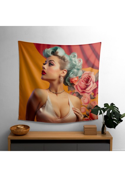 Retro Pin-Up Glamour Duvar Örtüsü - Şık Ev Dekorasyonu Için Canlı Baskılı Kumaş Sanatı