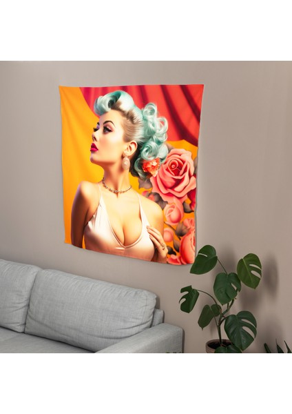 Retro Pin-Up Glamour Duvar Örtüsü - Şık Ev Dekorasyonu Için Canlı Baskılı Kumaş Sanatı