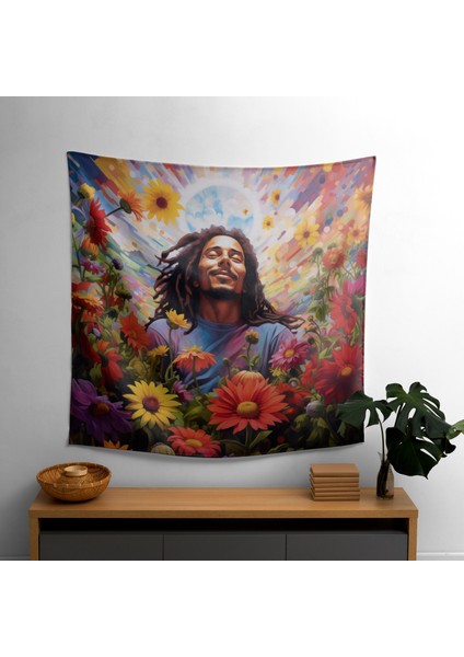Bob Marley Müzik ve Kültür Baskılı Duvar Örtüsü - Canlı Renkler, Ranforce Kumaş, Modern Ev