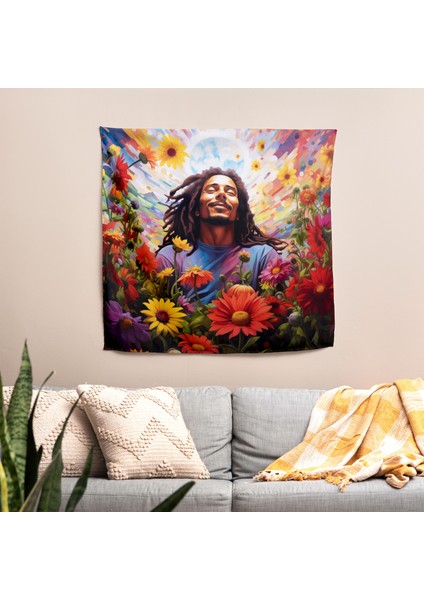 Bob Marley Müzik ve Kültür Baskılı Duvar Örtüsü - Canlı Renkler, Ranforce Kumaş, Modern Ev