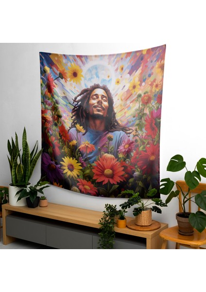 Bob Marley Müzik ve Kültür Baskılı Duvar Örtüsü - Canlı Renkler, Ranforce Kumaş, Modern Ev