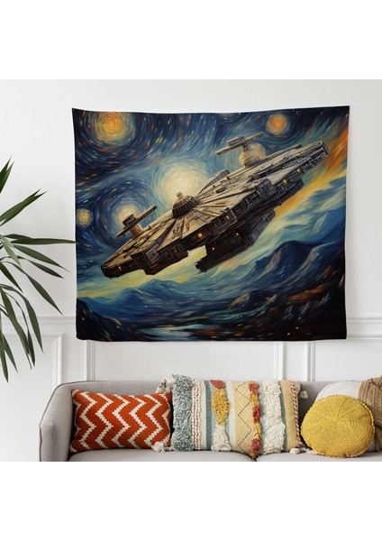Gerçekçi Millennium Falcon Duvar Örtüsü - Canlı Süblimasyon Baskı - Yatak Odası, Oturma Odası