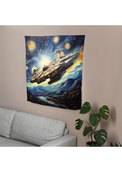 Gerçekçi Millennium Falcon Duvar Örtüsü - Canlı Süblimasyon Baskı - Yatak Odası, Oturma Odası