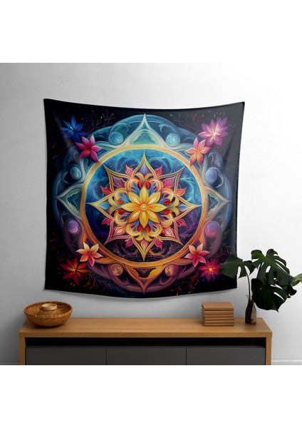 Psychedelic Mandala Duvar Örtü - Modern Duvar Dekoru Için Canlı Ranforce Kumaş Sanat Örtü