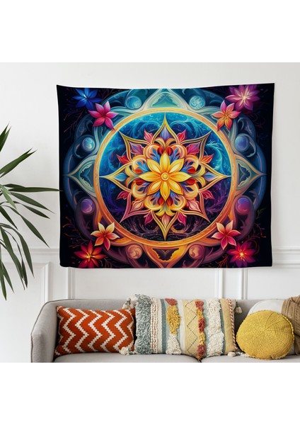 Psychedelic Mandala Duvar Örtü - Modern Duvar Dekoru Için Canlı Ranforce Kumaş Sanat Örtü modelleri