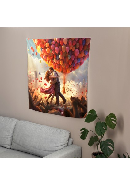 Kaprisli Balon Macera Duvar Örtüsü - Pamuk Sırt, Polyester Ön - Canlı Renkler, Süblimasyon