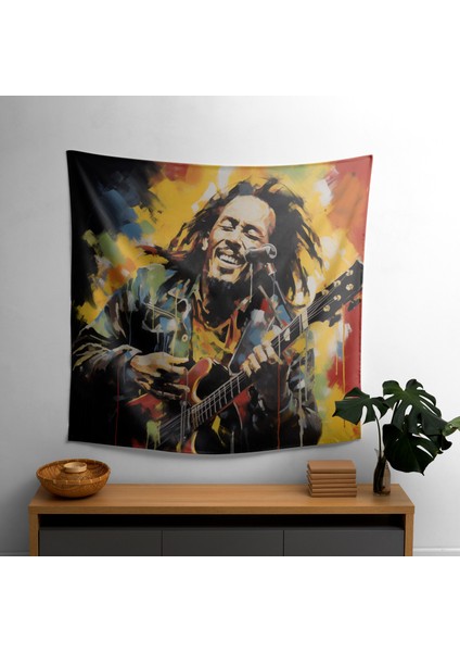 Bob Marley'den Esinlenen Kumaş Duvar Örtüsü - Canlı Renkler, Modern Ev Dekorasyonu Için Sertifikalı