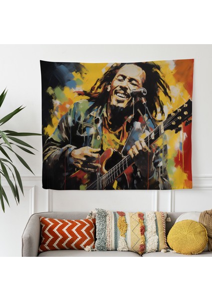 Bob Marley'den Esinlenen Kumaş Duvar Örtüsü - Canlı Renkler, Modern Ev Dekorasyonu Için Sertifikalı