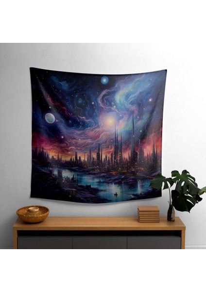 Kozmik Yıldız Haritası Duvar Örtü - Modern Dekor Için Canlı Süblimasyon Baskılı Kumaş Sanatı