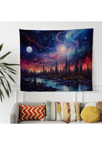Kozmik Yıldız Haritası Duvar Örtü - Modern Dekor Için Canlı Süblimasyon Baskılı Kumaş Sanatı modelleri
