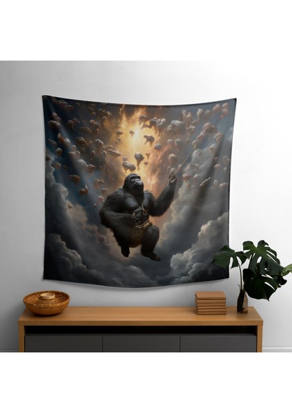 Gerçeküstü Goril Gizemli Duvar Örtüsü - Pamuk Sırt, Polyester Ön, Ranforce Kumaş, Canlı