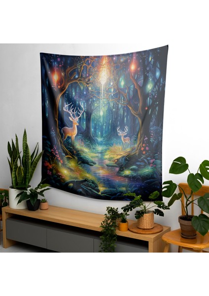 Psychedelic Orman Ruhları Duvar Örtüsü - Süblimasyon Baskılı Canlı Ranforce Kumaş - Modern modelleri