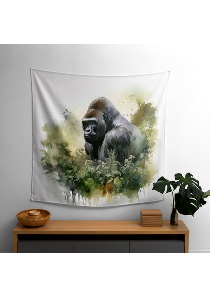 Gür Yeşillik Goril Duvar Sanatı Örtü - Pamuk Sırt, Polyester Ön - Süblimasyon Baskı,