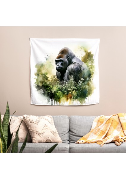 Gür Yeşillik Goril Duvar Sanatı Örtü - Pamuk Sırt, Polyester Ön - Süblimasyon Baskı, modelleri