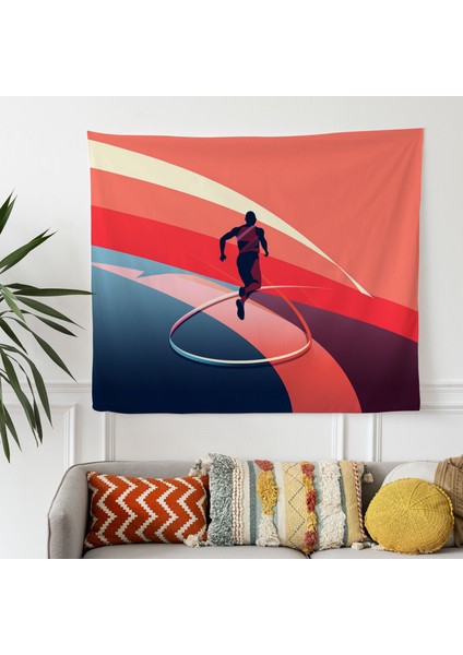 Hareketli Grafik Sprinter - Canlı Renkler, Ranforce Kumaş, Hafif ve Şık Modern Baskılı Duvar