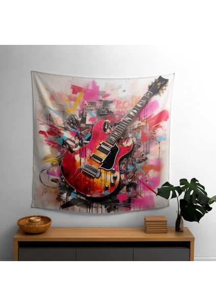 Pink Floyd Gitar ve Şarkı Sözleri Kompozisyonu Duvar Örtüsü - Pamuk Sırt, Canlı Renkler,