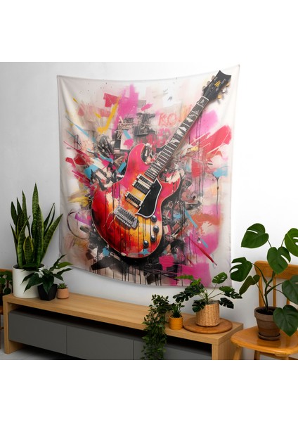 Pink Floyd Gitar ve Şarkı Sözleri Kompozisyonu Duvar Örtüsü - Pamuk Sırt, Canlı Renkler,