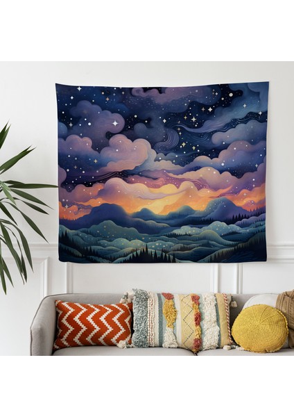 Kaprisli Yıldız Haritası Duvar Örtüsü - Pamuk Arka, Polyester Ön, Canlı Renkler fiyatları