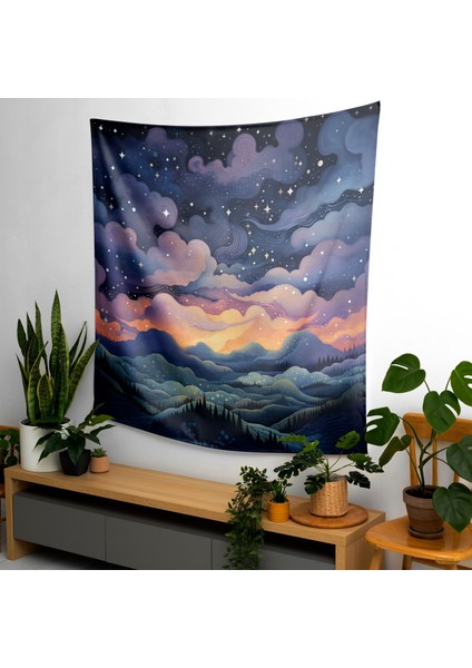 Kaprisli Yıldız Haritası Duvar Örtüsü - Pamuk Arka, Polyester Ön, Canlı Renkler modelleri