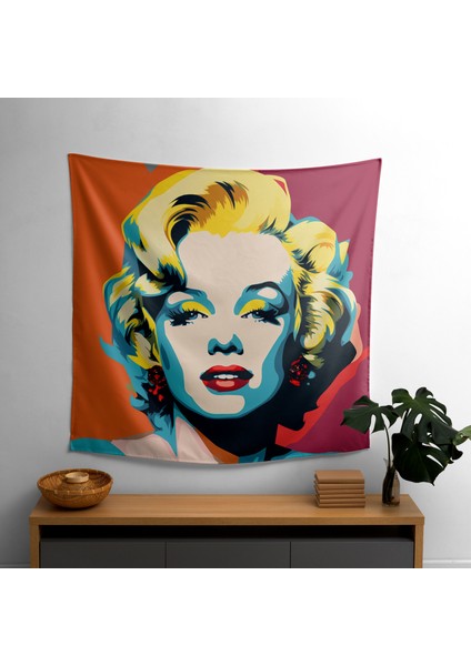 Renkli Marilyn Pop Duvar Örtüsü - Pamuk Sırt, Polyester Ön, Ranforce Kumaş, Canlı Süblimasyon