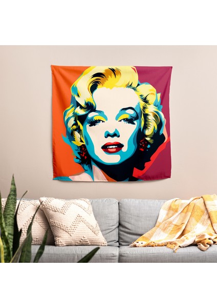 Renkli Marilyn Pop Duvar Örtüsü - Pamuk Sırt, Polyester Ön, Ranforce Kumaş, Canlı Süblimasyon