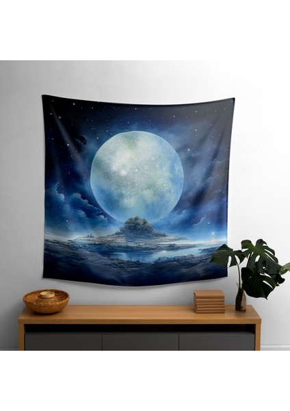 Lunar Serenity Duvar Örtüsü - Pamuk Sırt, Polyester Ön, Ranforce Kumaş, Canlı Renkler