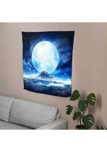 Lunar Serenity Duvar Örtüsü - Pamuk Sırt, Polyester Ön, Ranforce Kumaş, Canlı Renkler