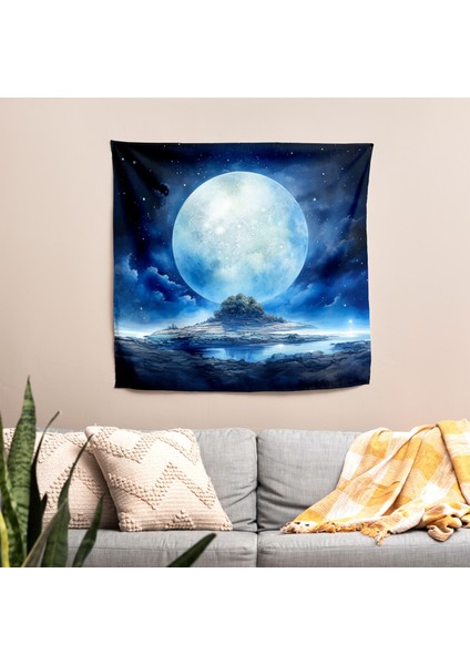 Lunar Serenity Duvar Örtüsü - Pamuk Sırt, Polyester Ön, Ranforce Kumaş, Canlı Renkler