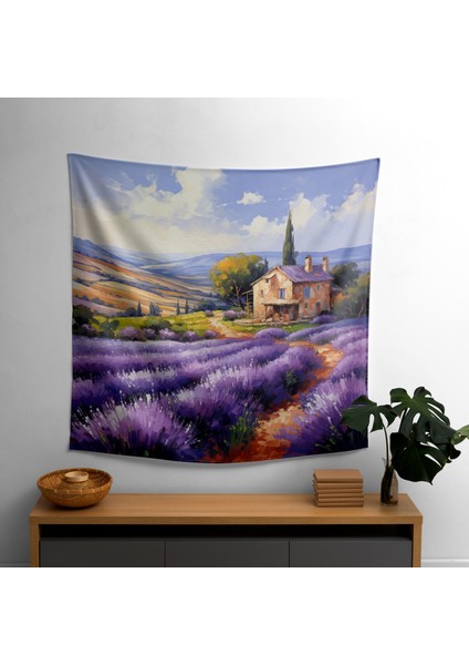 Lavanta Tarlaları Duvar Örtüsü - Pamuk Sırtlı - Süblimasyon Baskı - Modern Sanat Dekoratif