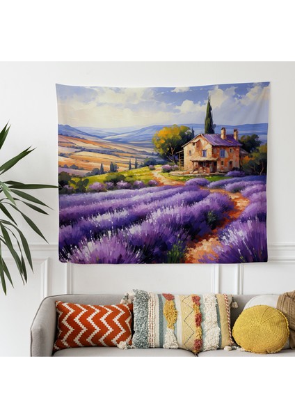 Lavanta Tarlaları Duvar Örtüsü - Pamuk Sırtlı - Süblimasyon Baskı - Modern Sanat Dekoratif fiyatları