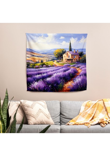 Lavanta Tarlaları Duvar Örtüsü - Pamuk Sırtlı - Süblimasyon Baskı - Modern Sanat Dekoratif modelleri