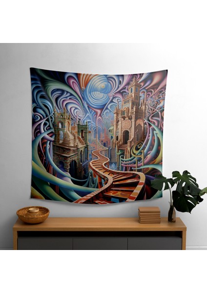 Psychedelic Illüzyon Vortex Duvar Örtüsü - Canlı Süblimasyon Baskı, Pamuk ve Polyester