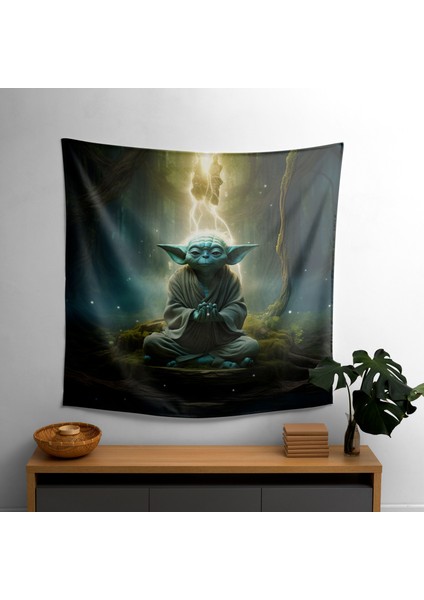 Yoda Meditasyon Büyülü Orman Duvar Örtüsü - Pamuk Sırt, Canlı Renkler - Yatak Odası,