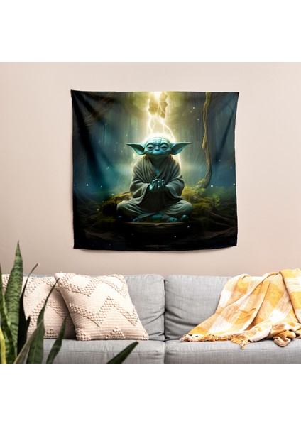 Yoda Meditasyon Büyülü Orman Duvar Örtüsü - Pamuk Sırt, Canlı Renkler - Yatak Odası, modelleri