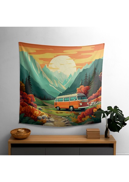 Retro Yolculuk Tutkusu Duvar Örtüsü - Canlı Süblimasyon Baskı