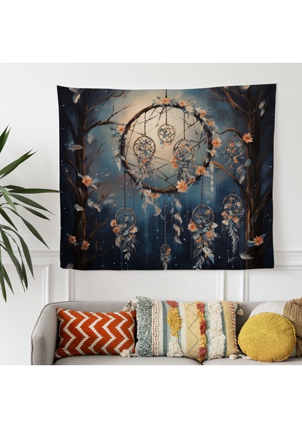 Bohemian Dreamcatcher Mehtaplı Gece Duvar Örtüsü - Pamuk Arka, Polyester Ön - Canlı Renkler fiyatları