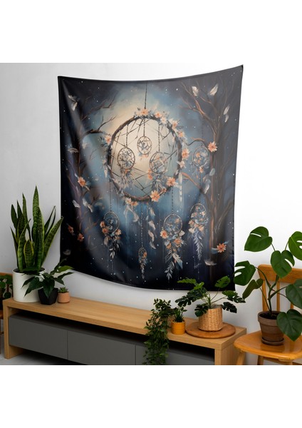Bohemian Dreamcatcher Mehtaplı Gece Duvar Örtüsü - Pamuk Arka, Polyester Ön - Canlı Renkler modelleri