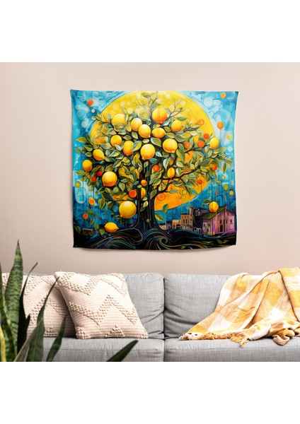 Soyut Limon Ağacı Duvar Sanat Duvar Örtüsü - Pamuk Arka, Polyester Ön - Canlı Ranforce