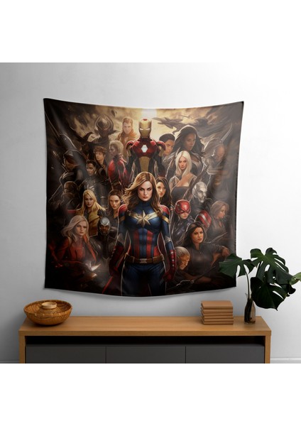 Marvel Güçlü Kadınlar Duvar Örtüsü - Süblimasyon Baskılı Canlı Ranforce Kumaş Duvar Asma