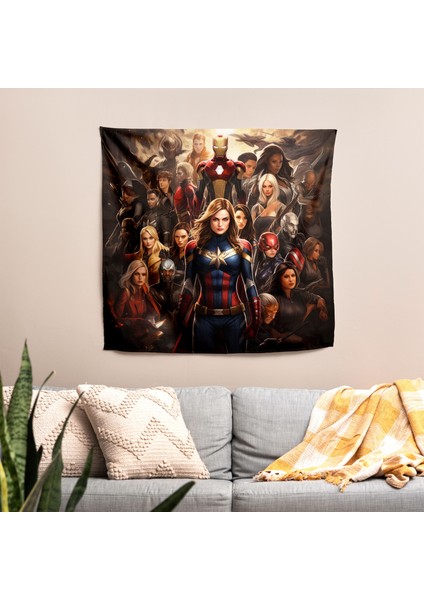 Marvel Güçlü Kadınlar Duvar Örtüsü - Süblimasyon Baskılı Canlı Ranforce Kumaş Duvar Asma