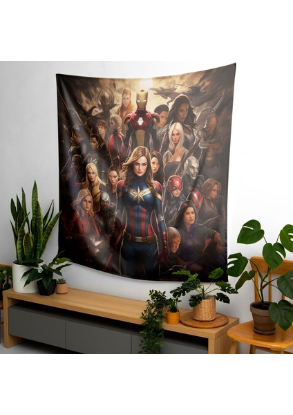 Marvel Güçlü Kadınlar Duvar Örtüsü - Süblimasyon Baskılı Canlı Ranforce Kumaş Duvar Asma