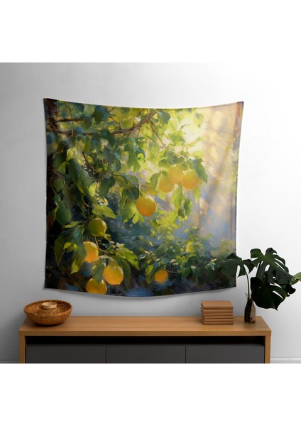 Empresyonist Stil Limon Ağacı Duvar Örtüsü - Güneş Işığı Gölgeli Canlı Ranforce Kumaş - Şık