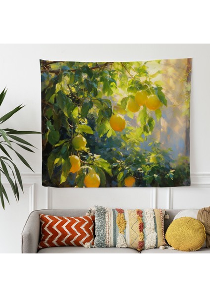 Empresyonist Stil Limon Ağacı Duvar Örtüsü - Güneş Işığı Gölgeli Canlı Ranforce Kumaş - Şık fiyatları